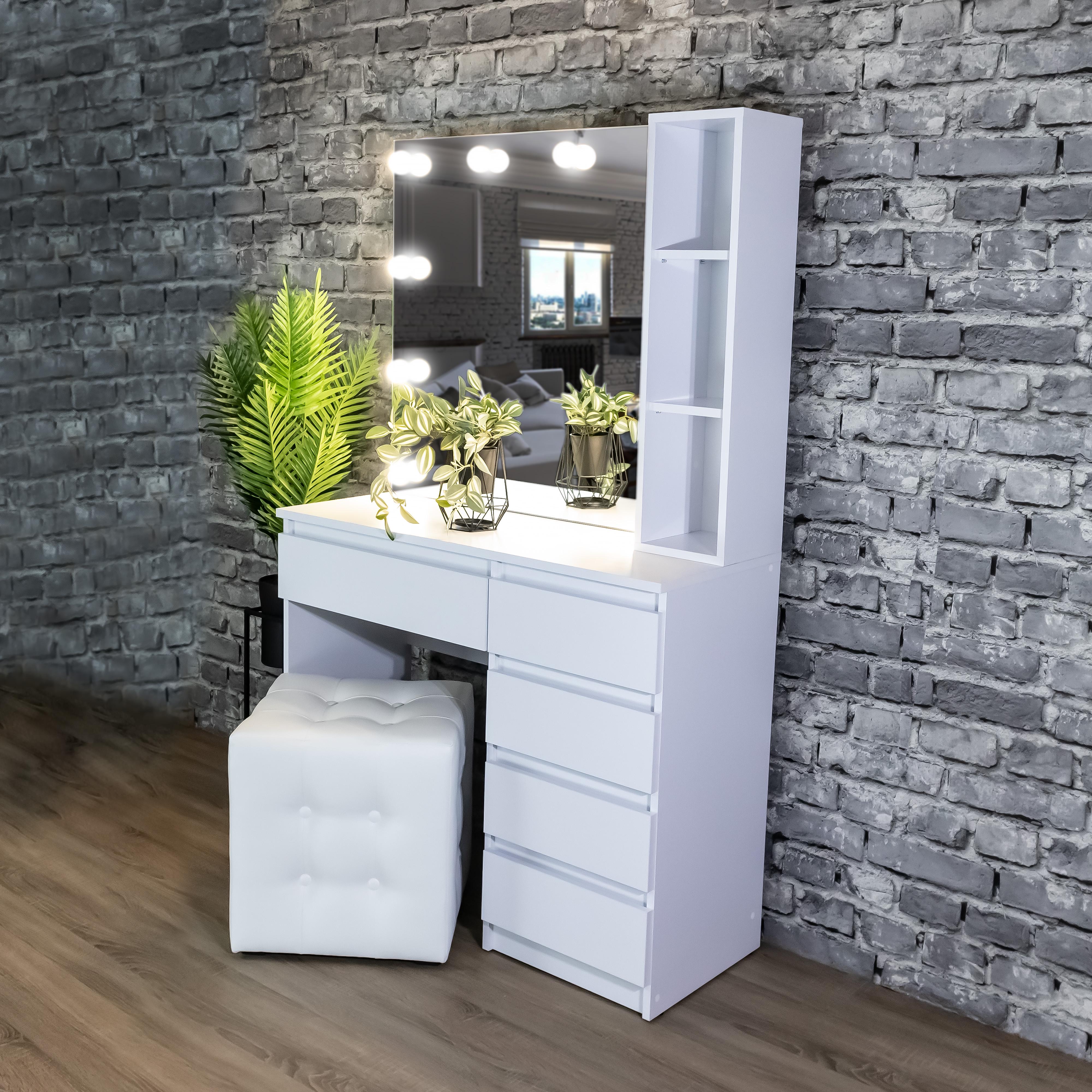 Стіл макіяжний з Led лампами та полицями 160х100х40 см Білий (03/5/9) - фото 7 Стіл макіяжний з Led лампами та полицями 160х100х40 см Білий (03/5/9) - фото 7