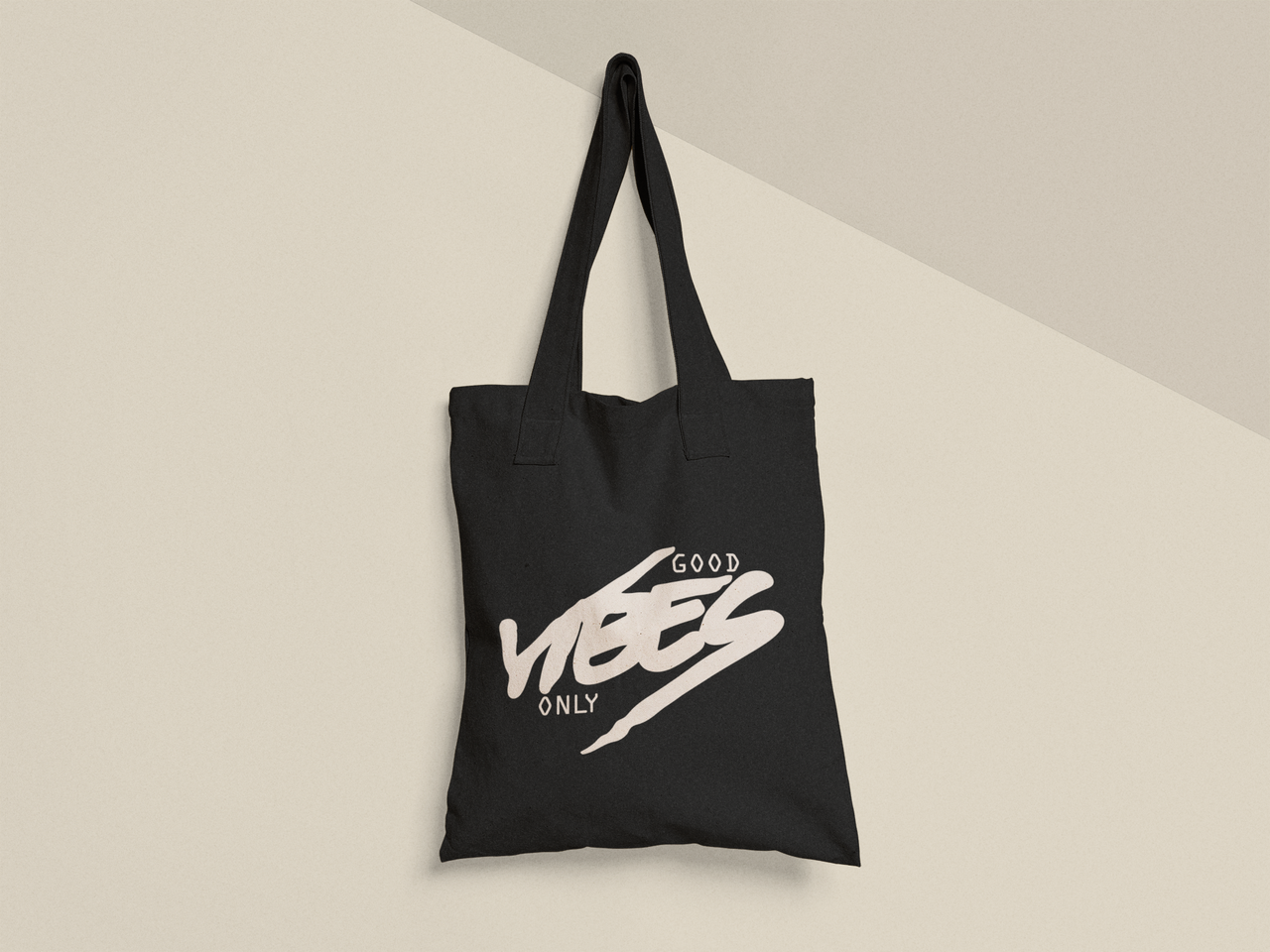 Эко-сумка шоппер с принтом "Good vibes only" 38х40 см Черный (ПН432-Т1)