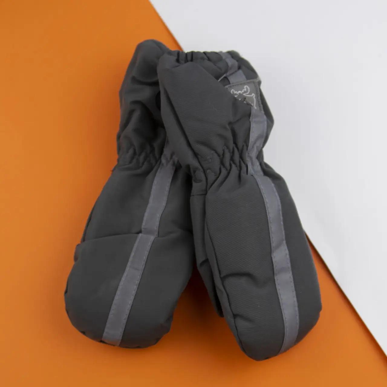 Перчатки подростковые болоневые лыжные на резинке с лосем р. 15 Серый (22-12-45)