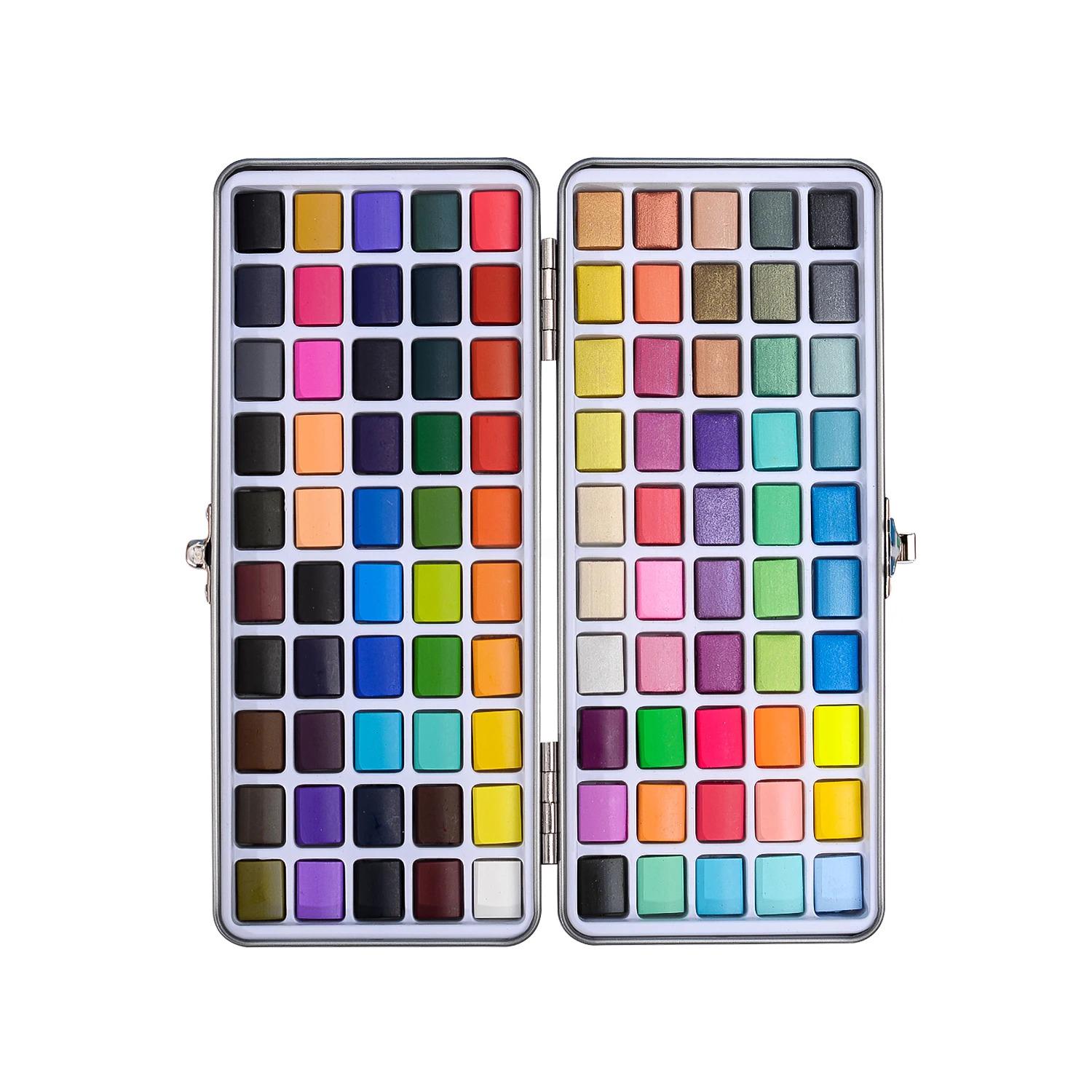 Набор акварельных красок для рисования неоновыми красками металлик 100 цветов и принадлежности