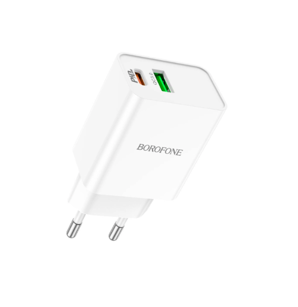 Мережевий зарядний пристрій Borofone BA69A 1USB/1Type-C QC/PD/20W/3A Lightning White - фото 3