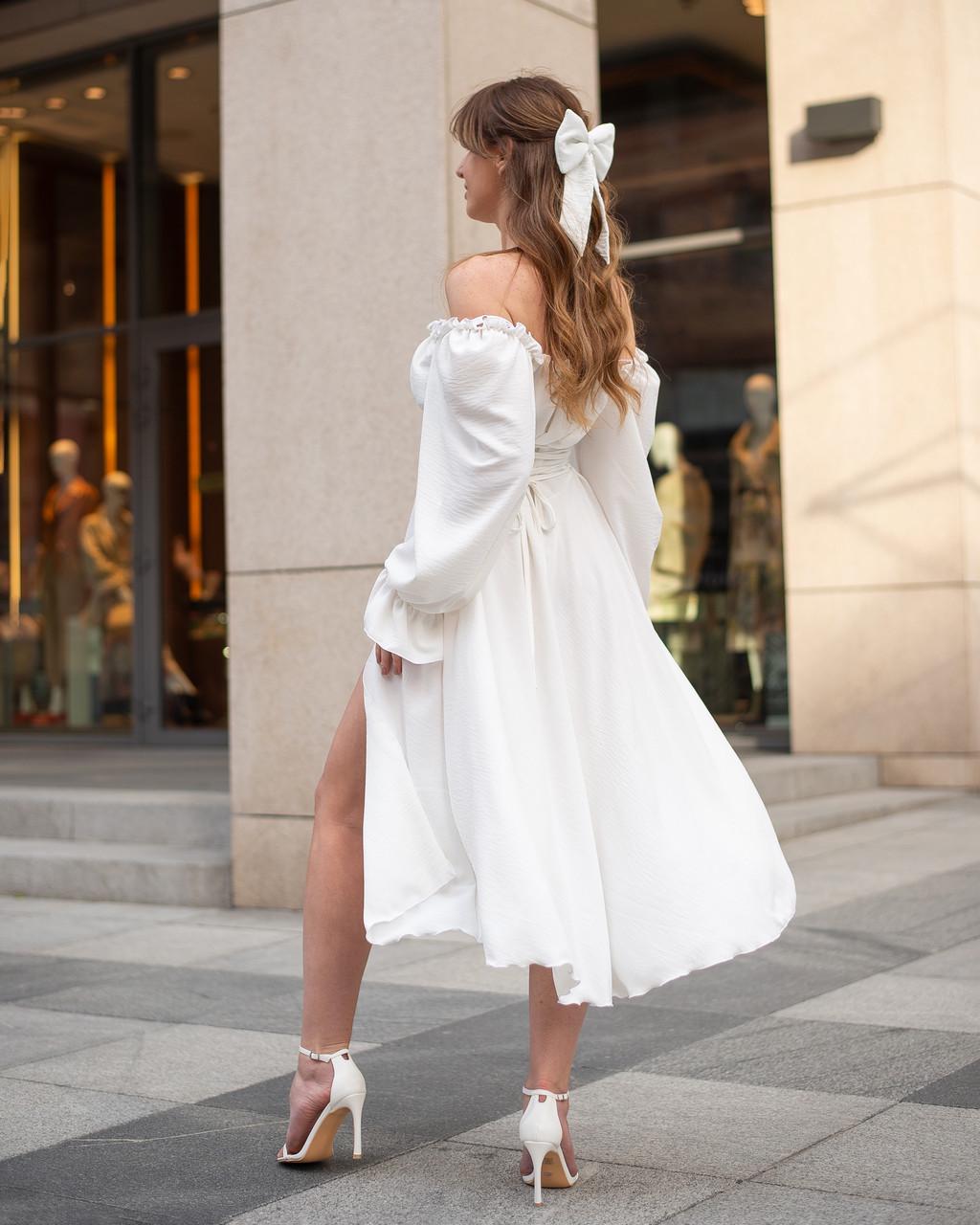 Платье женское миди из креп-жатки Белый - фото 4 Платье женское миди из креп-жатки Белый - фото 4