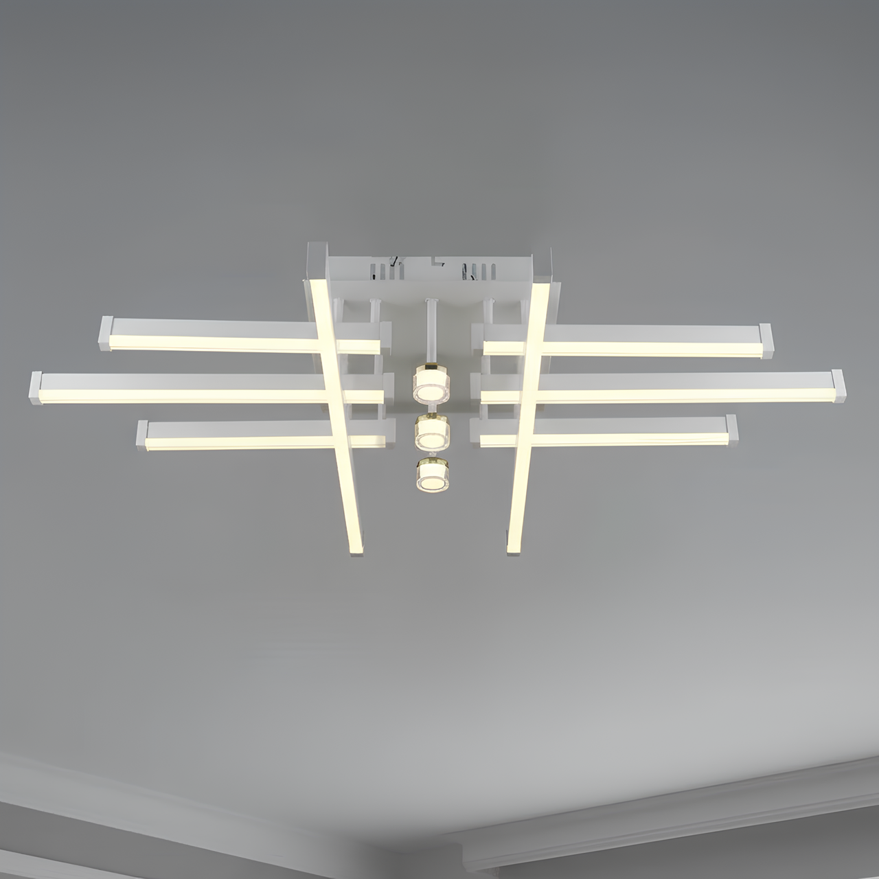 Люстра светодиодная Sirius 64W с линейными рассеивателями 3000/6500K Белый (B YH1316/8+3 WT+GD)