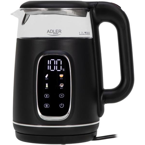 Электрочайник Adler AD 1305 стеклянный с установкой температуры 2200 Вт 1,7 л Black/Silver (AD1305BS)