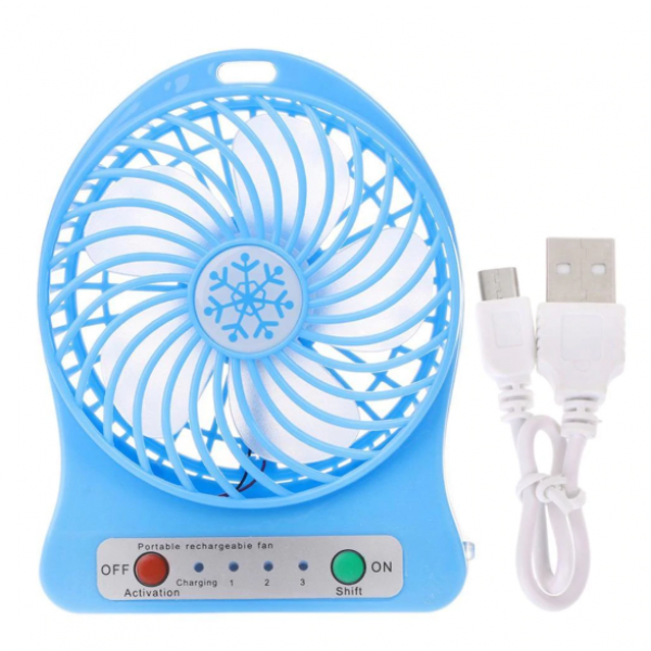 Вентилятор акумуляторний Portable Fan 01 з фонариком настільний портативний Blue