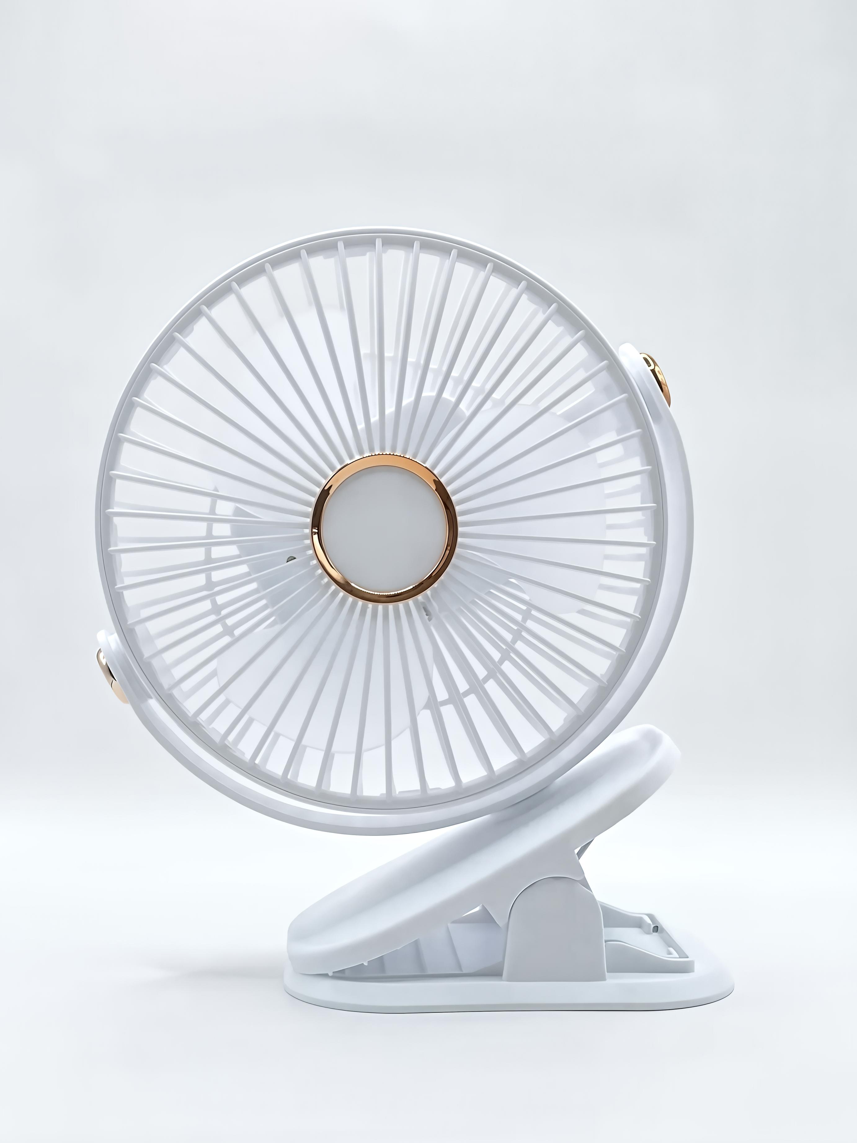 Вентилятор мини портативный с зажимом и USB-зарядкой 3 скорости 360° 1200 mAh Белый (VENPRI-WHT-1460)