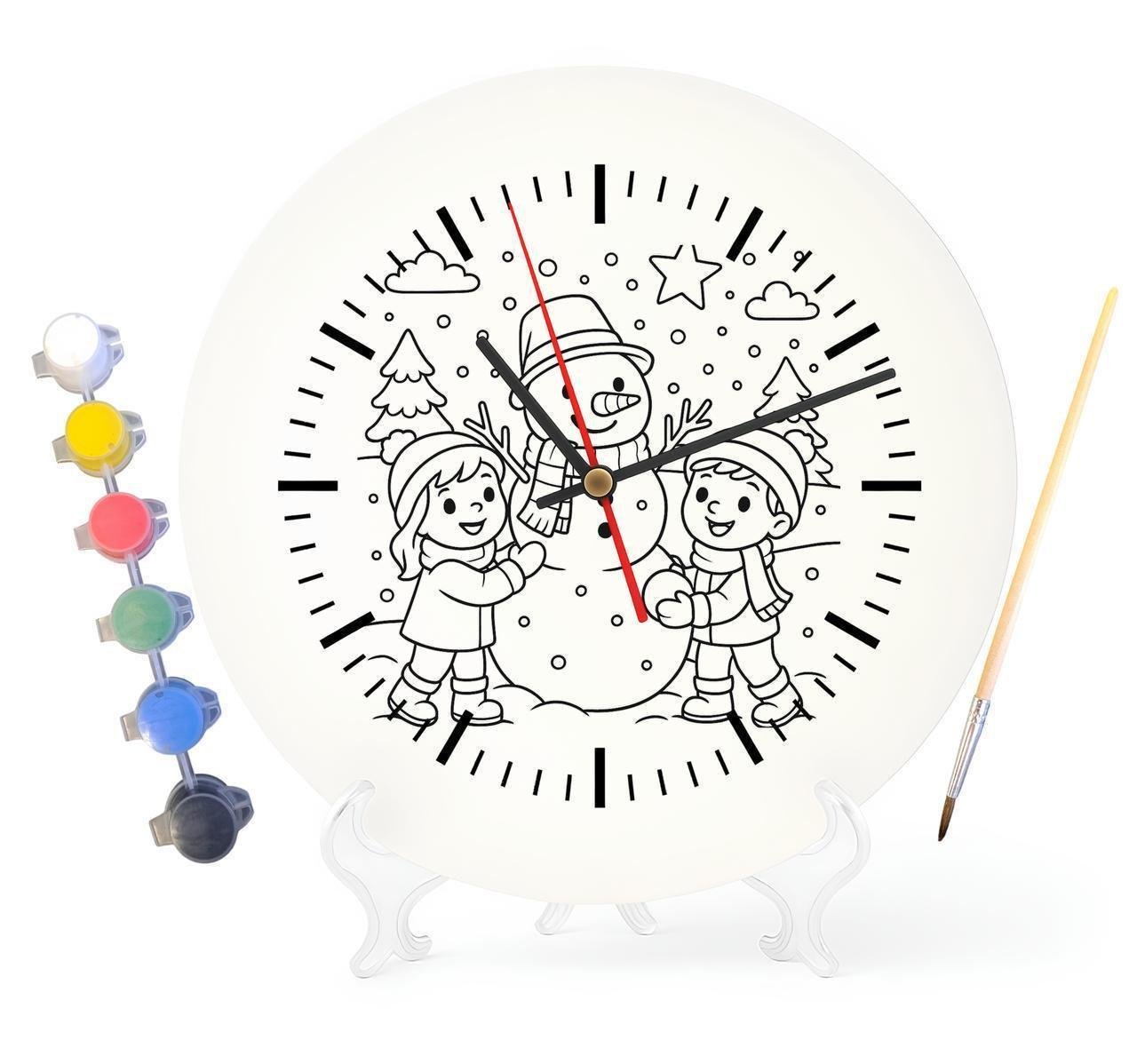 Детский набор для творчества часы раскраска Лепим Снеговика 30 см (Г0085)
