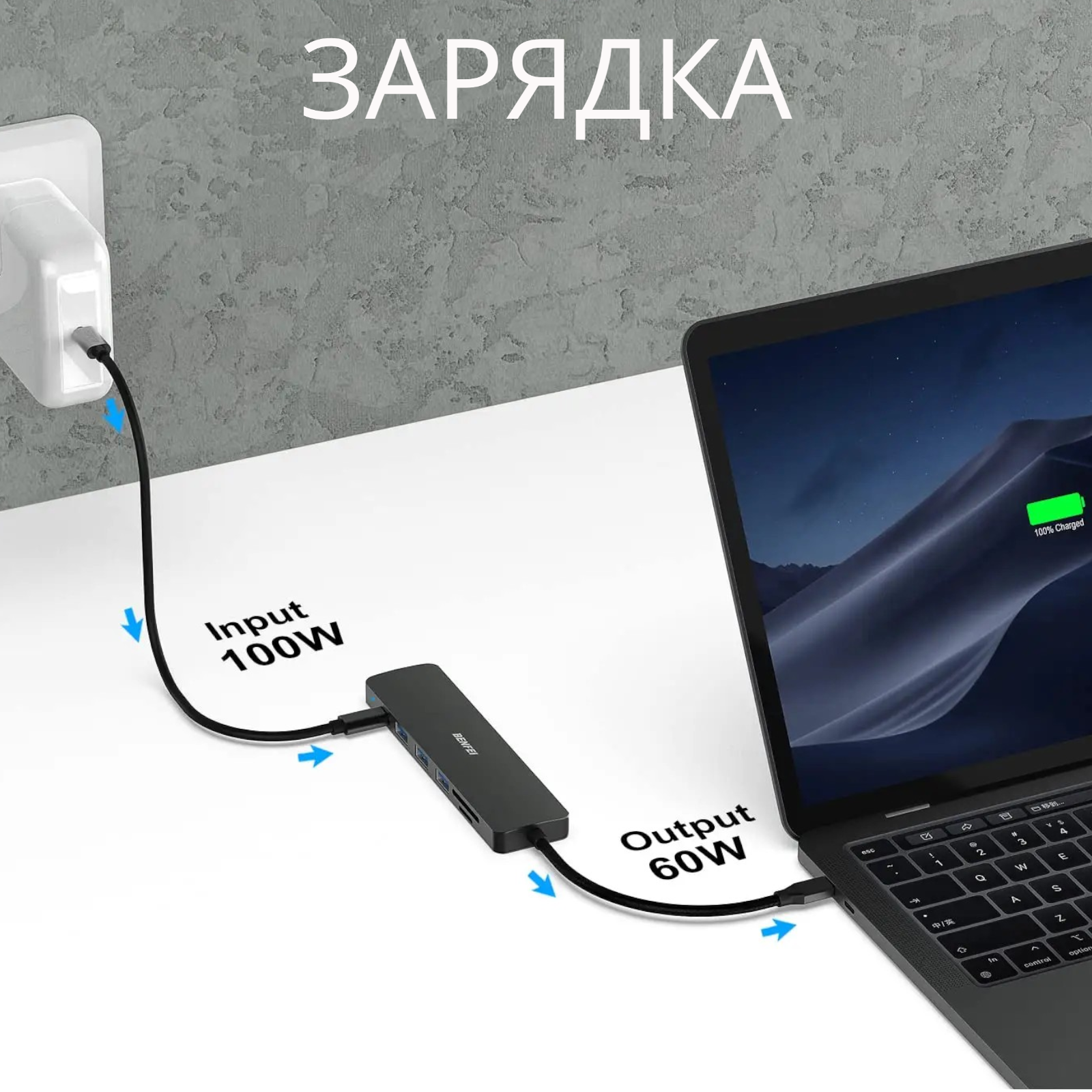 Хаб USB Type-C 7в1 3хUSB 3.0 HDMI SD TF Type-C PD (01_K05020213443) - фото 4