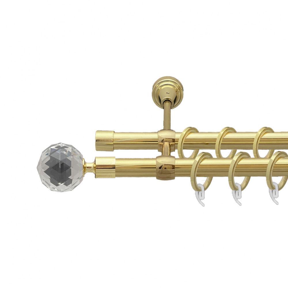 Карниз металлический Orvit Люмиера двухрядный литой/гладкая труба/кольцо фасонное металлическое Золото 19/19 мм 200 см (00-00009483)