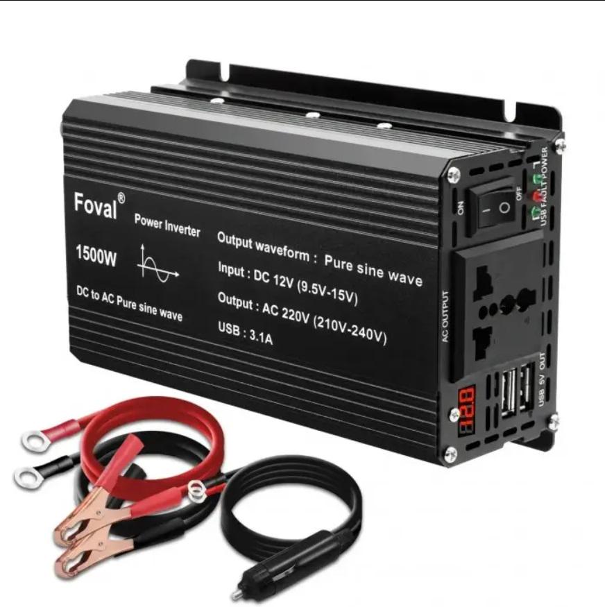 Інвертор автомобільний Foval 12-220V 1500W чиста синусоїда (1738867614)