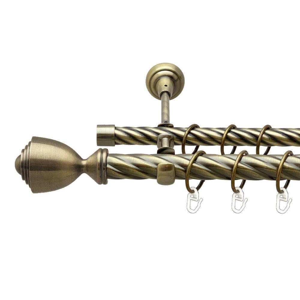 Карниз металлический Orvit Палацио двухрядный открытый/скрученная труба/кольцо металлическое Антик 25/19 мм 240 см (00-00017911)