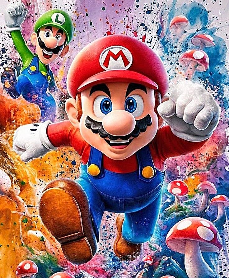 Алмазная мозаика АлМазка Супер Марио квадратные алмазы без подрамника 40х50 см (АлМ-255)