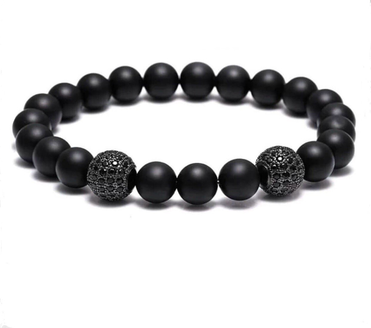 Браслет із шунгіту з двома кулями р. 23 Чорний (90032)