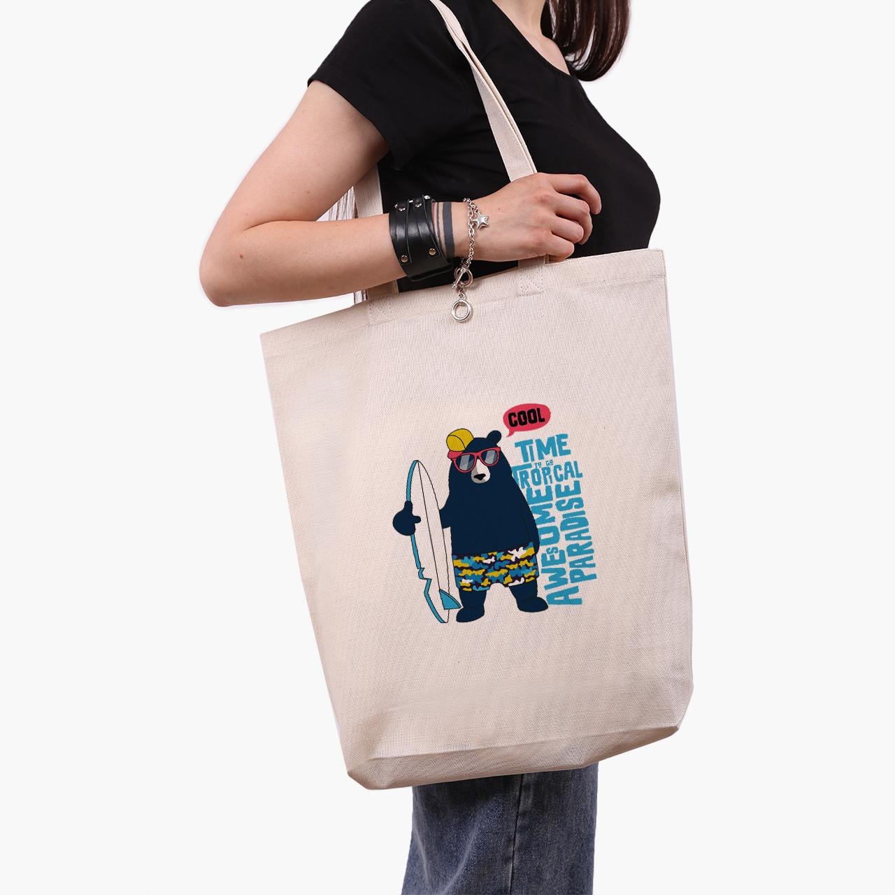 Эко сумка шоппер Крутой Медведь 41х39х8 см Бежевый (9227-2067-WTD)