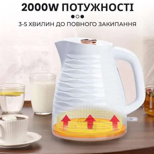 Електрочайник Sokany SK-1047 дисковий 1,7л Білий - фото 8