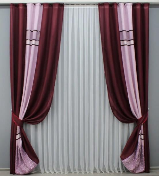 Шторы лен 1,5х2,7 м 2 шт. Бордовый/Розовый (016дк/112-1385-112ш)