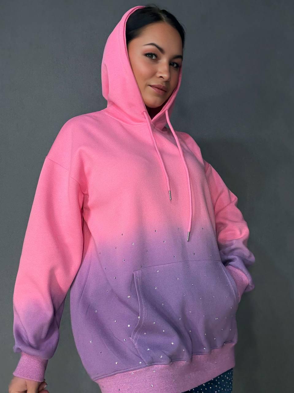 Худи женское JOY ONE 3009 с капюшоном удлиненное градиент цвета россыпь камней OS Розовый (2593) Худи женское JOY ONE 3009 с капюшоном удлиненное градиент цвета россыпь камней OS Розовый (2593)