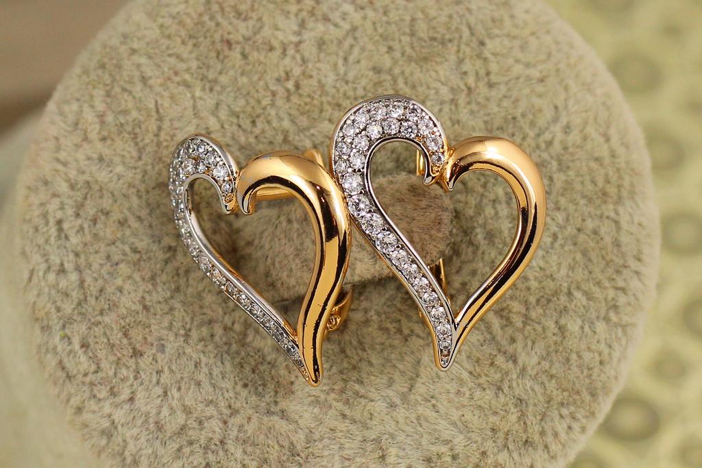 Серьги Xuping Jewelry склоненное сердце с родием 2,3 см Золотистый (34869901)