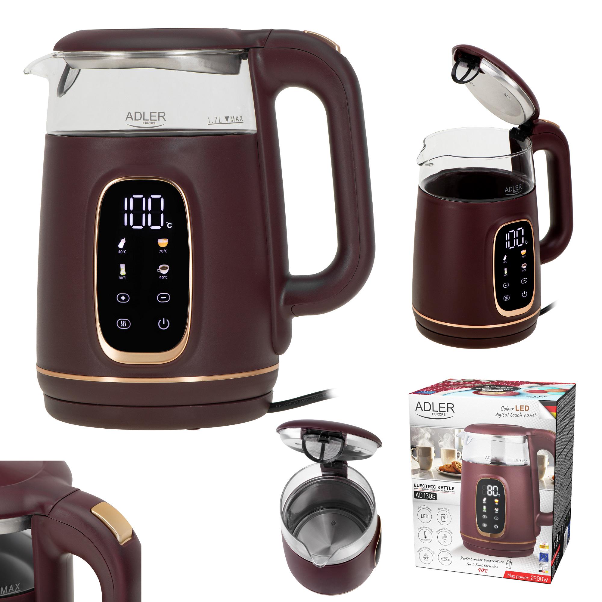 Електрочайник Adler AD 1305 пластик/скло дисплей/регулятор температури 1,7 л Burgundy (27222496) - фото 14