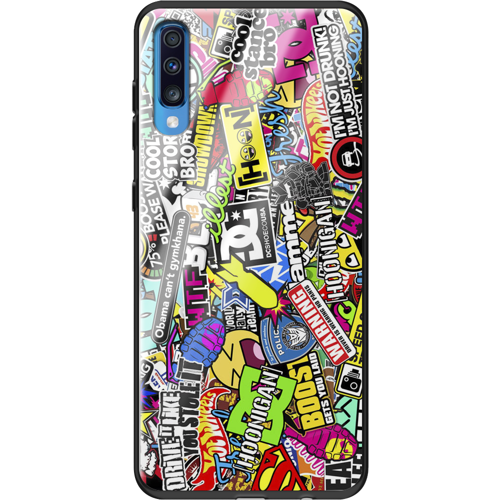 Чехол Boxface Samsung A705 Galaxy A70 Multicolored Inscriptions Черный силикон со стеклом (36860-up880-37740)