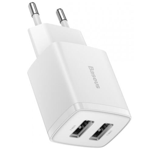 Зарядний пристрій Baseus Compact 2xUSB 10,5 W 2,1 A White (CCXJ010202) - фото 2