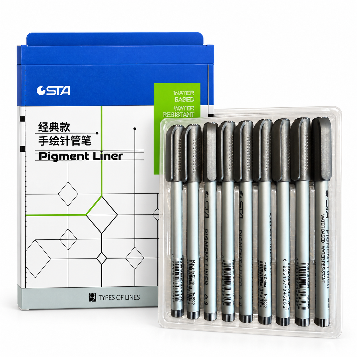 Набор линеров Micron Graphic для скетч зарисовок 9 шт. Черный
