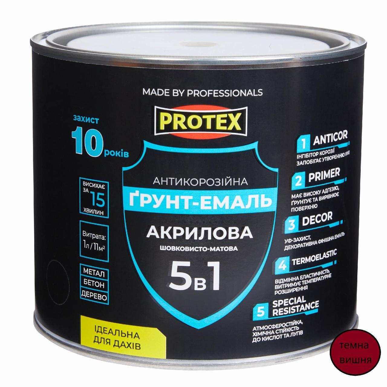 Грунт-эмаль акриловая ОР антикоррозионная PROTEX 5в1 2,4кг 2 л RAL 3005 Темная вишня