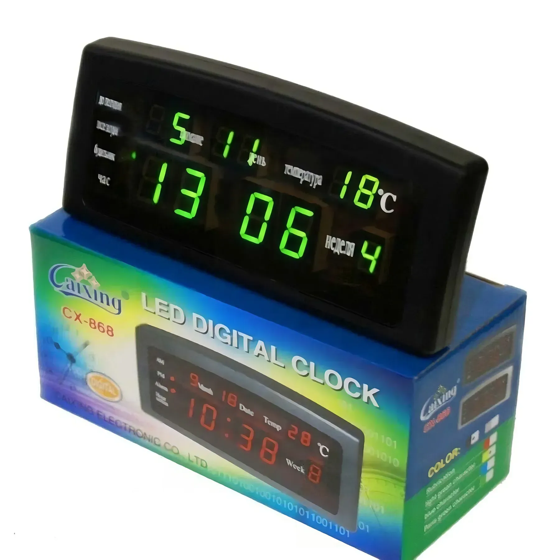 Часы настольные Caixing CX-868 с зеленой подсветкой и будильником (ML-04476)