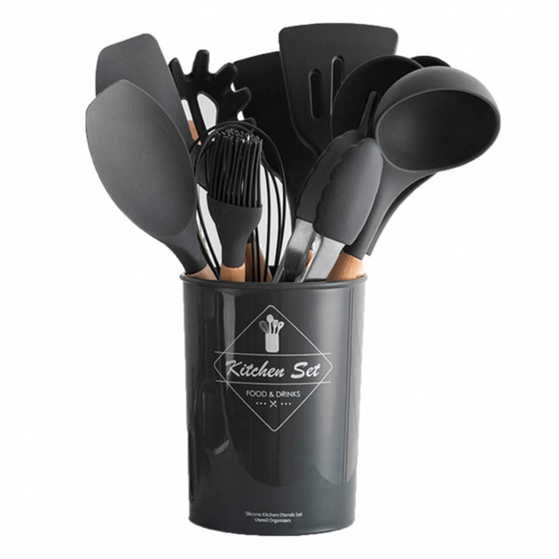 Набір кухонного приладдя Stenson R92025 із силікону та дерева 12 предметів Чорний (a43fd4fd)