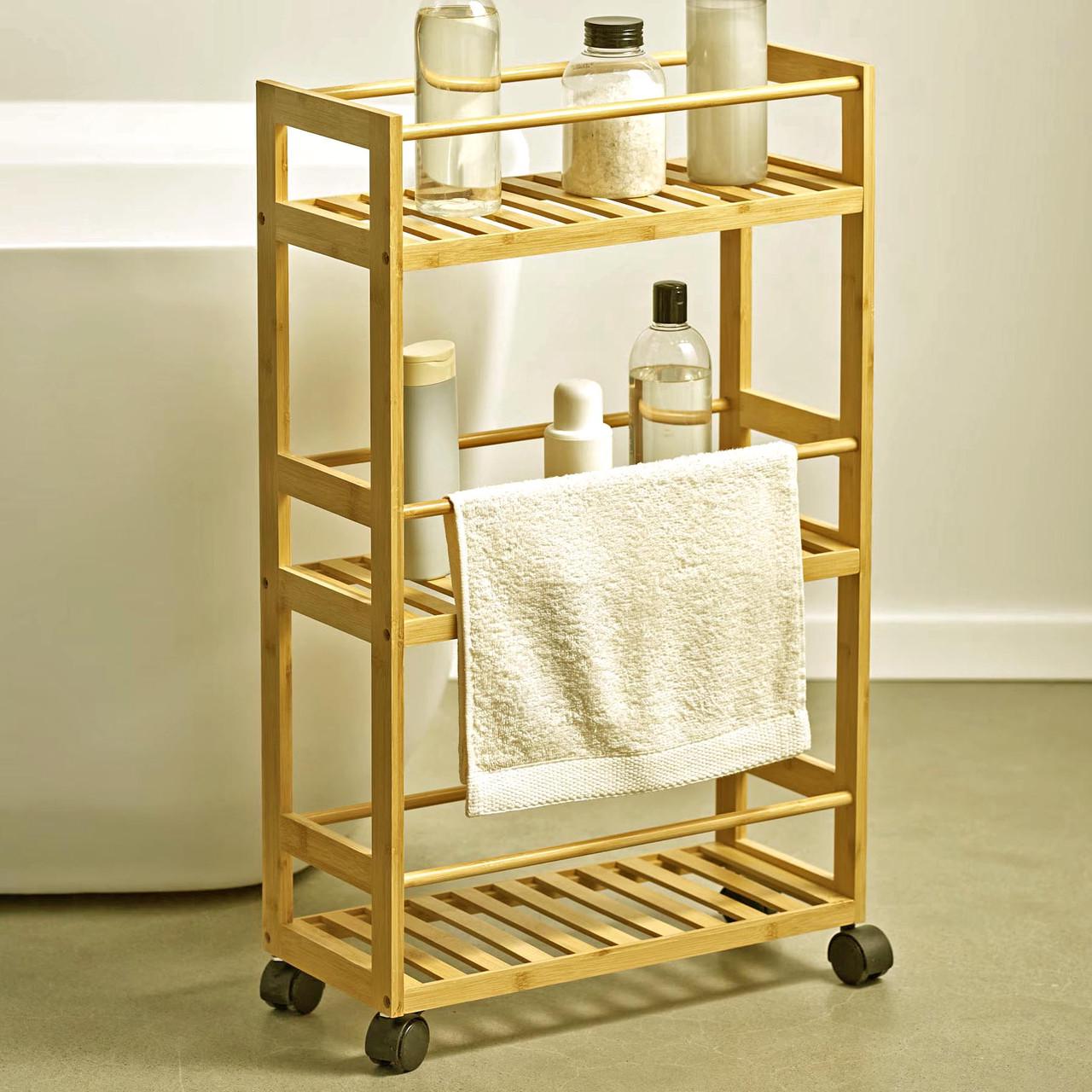 Этажерка для ванной из дерева на колесиках Тапиноки Карри (АБТ-002503)