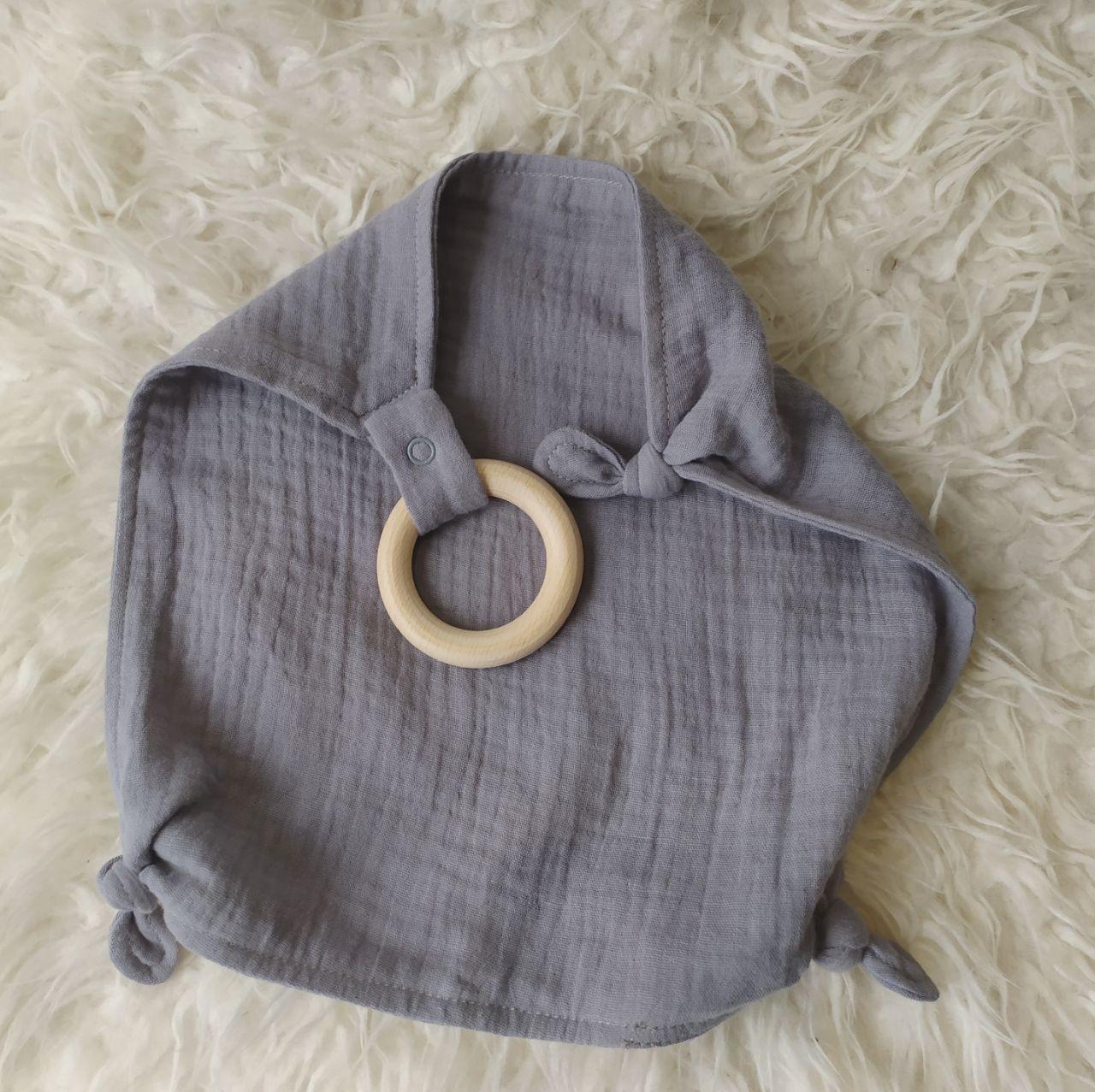 Деревянный эко прорезыватель для зубов Baby Lounge и хлопковое полотенце Серый