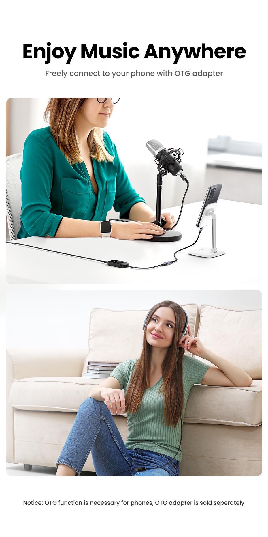 Звукова карта з підтримкою мікрофону UGREEN 0.15м USB-3x 3,5 мм minijack 16 біт/48 кГц TRS AUX з керуванням гучності Чорний (40964) - фото 10 Звукова карта з підтримкою мікрофону UGREEN 0.15м USB-3x 3,5 мм minijack 16 біт/48 кГц TRS AUX з керуванням гучності Чорний (40964) - фото 10