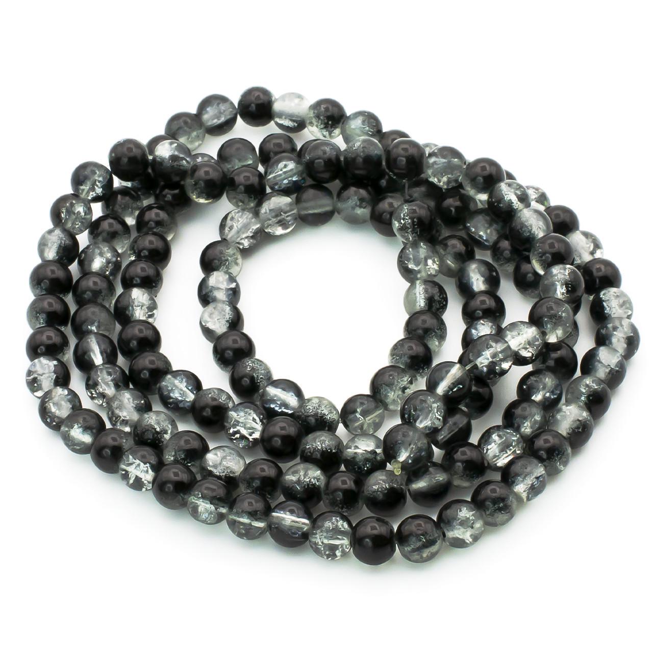 Бусины Битое стекло кракелюр 6 мм 80 см 145 шт. Черный с прозрачным (БЖ0006р06)