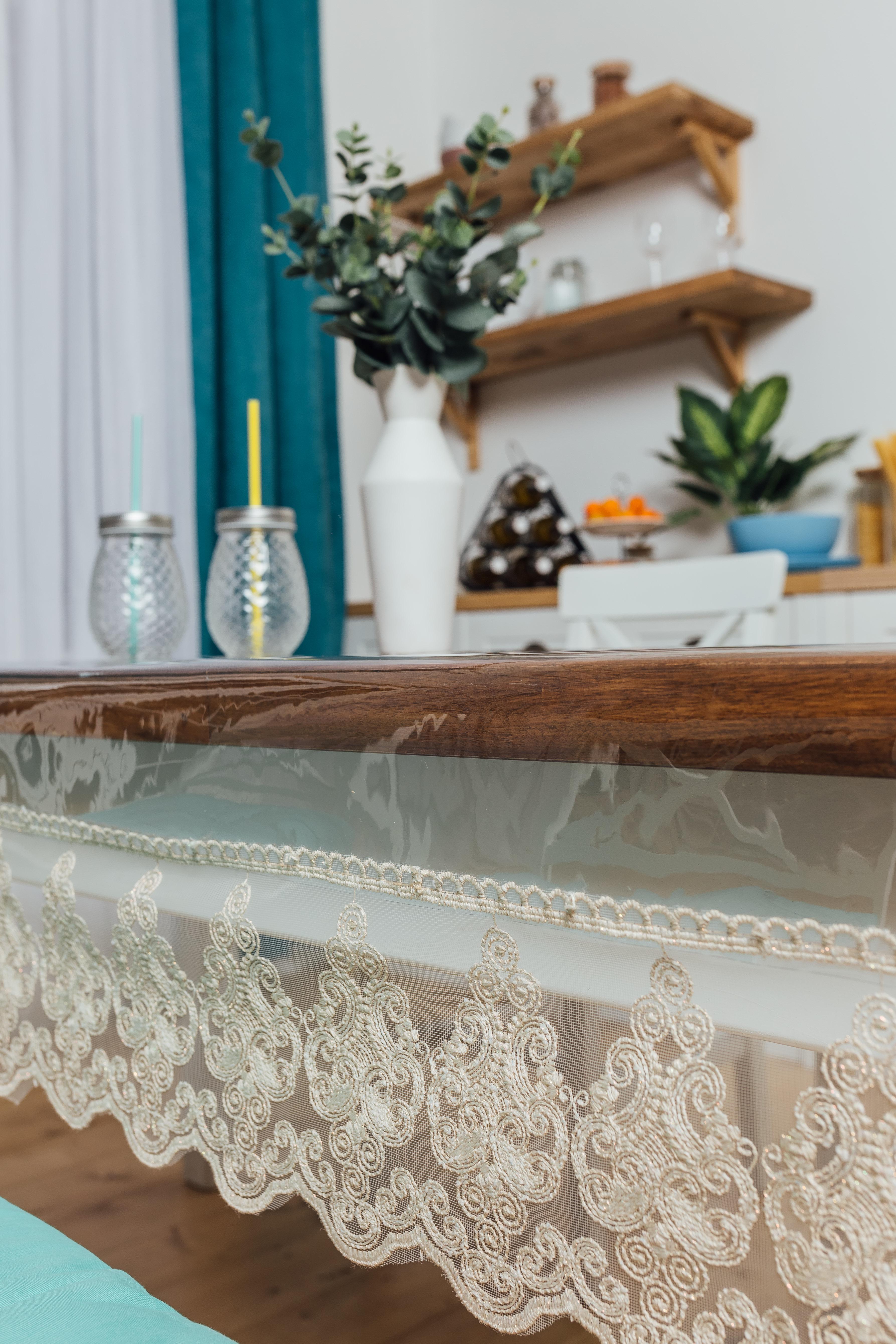 Скатертина силіконова Петек з мереживом 180x120 см Бежевий (407-39)