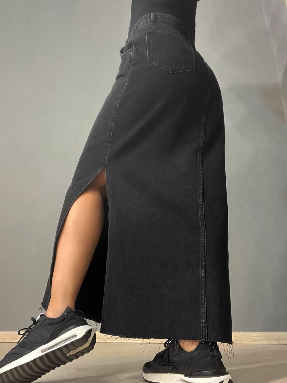 Спідниця жіноча Zeo Basic 3810 джинсова розрізи по боках довга р. 32 Чорний (1163) - фото 5