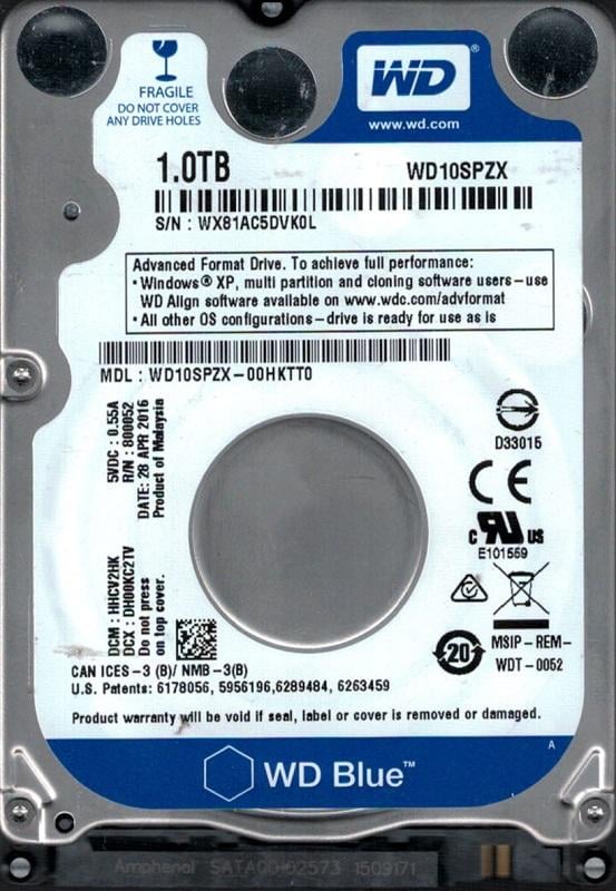 Жорсткий диск WD Blue HDD 2,5" SATA 1TB 5400rpm/128MB (WD10SPZX)