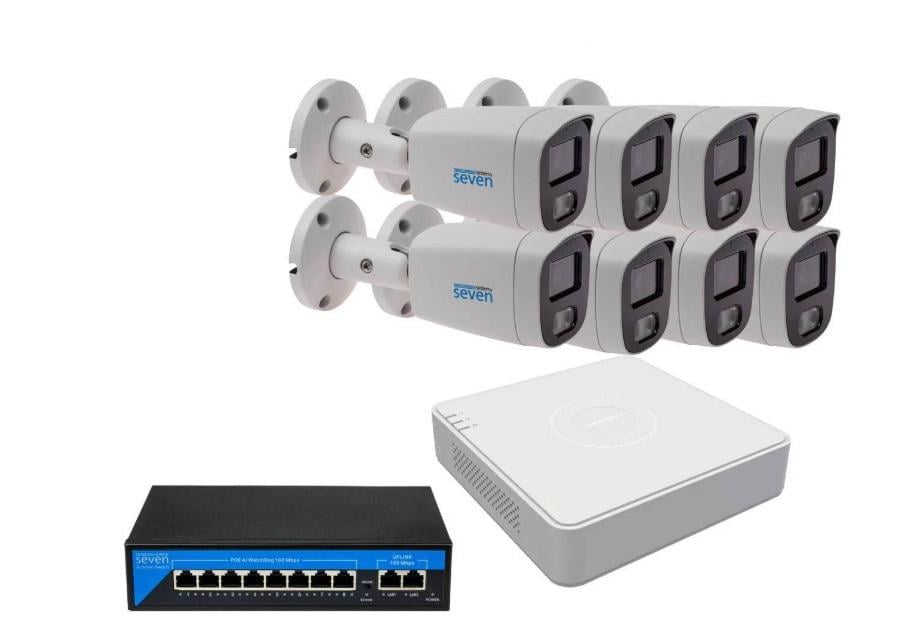 Комплект IP-видеонаблюдения Hikvision HK-IP7128OW-5MP на 8 цилиндрических 5 Мп IP-камер