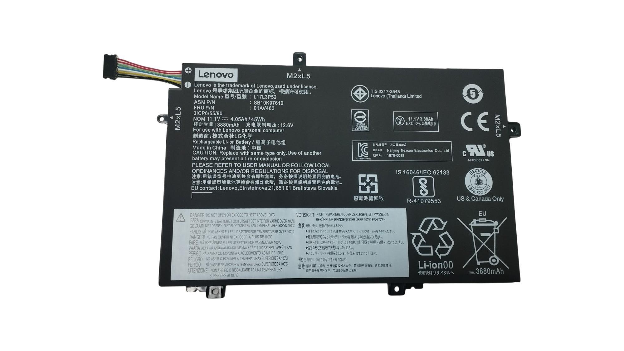 Аккумулятор для ноутбука Lenovo L17M3P54 ThinkPad L480 11,1V 3880 mAh Black (088426)