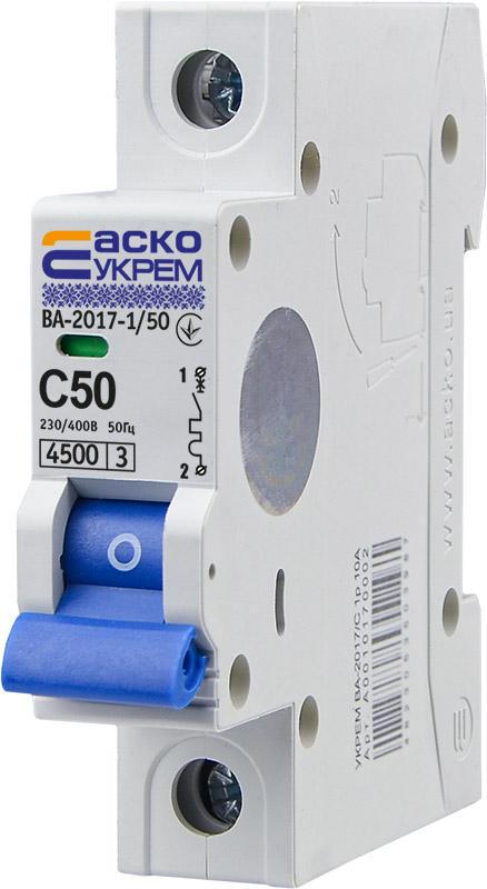 Автоматический выключатель АСКО-УКРЕМ ВА-2017/С 1р 50А (28679602)