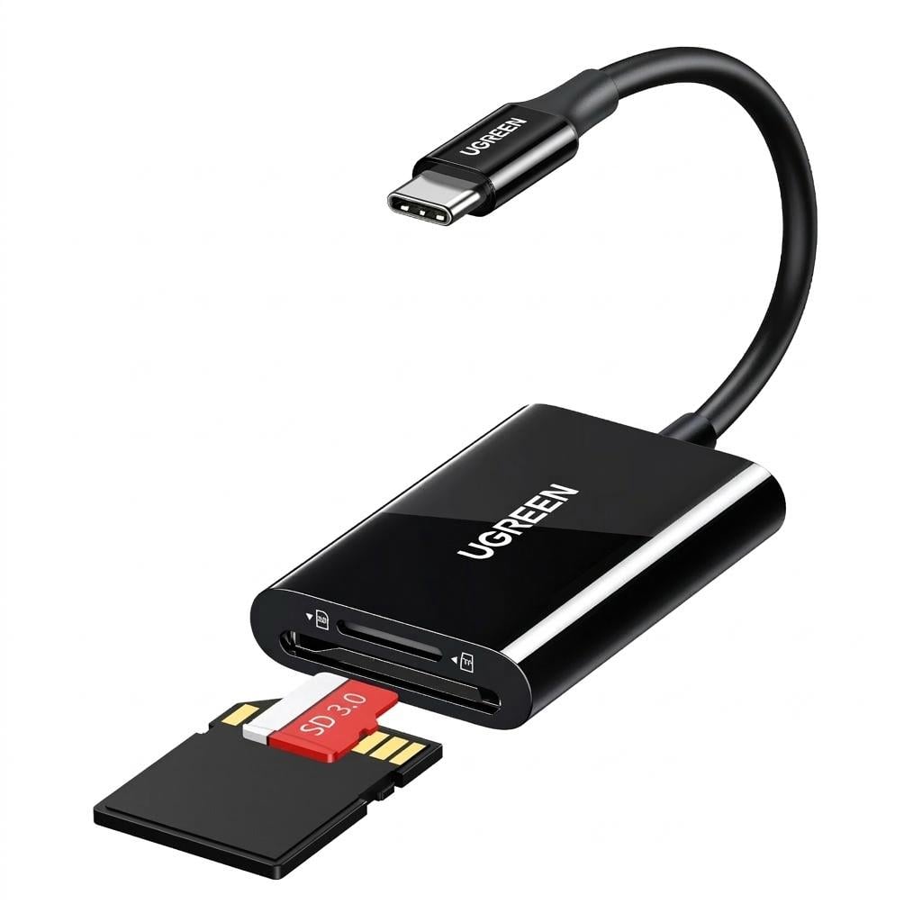 Картридер устройство для чтения карт памяти TF/SD UGREEN CM265 2in1 USB-C Card Reader SD3.0 170mb/s Black (35622)