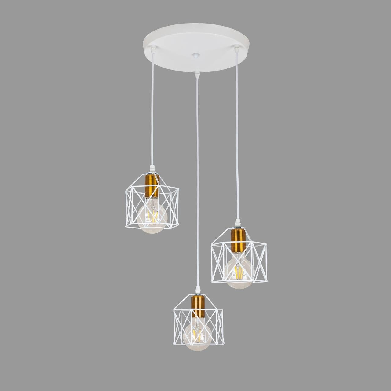 ᐉ Люстра на 3 плафони у стилі лофт Білий (56-PR101F-3 WH+BRZ (300 ...