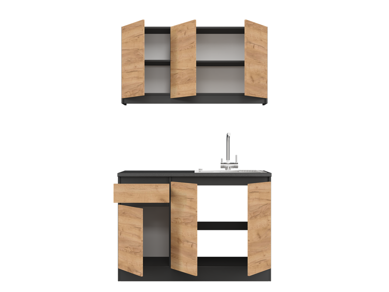 Кухня готовая Эверест К-5 Эко и столешница 1,2 м Антрацитовый/Крафт золотой (25023) - фото 2