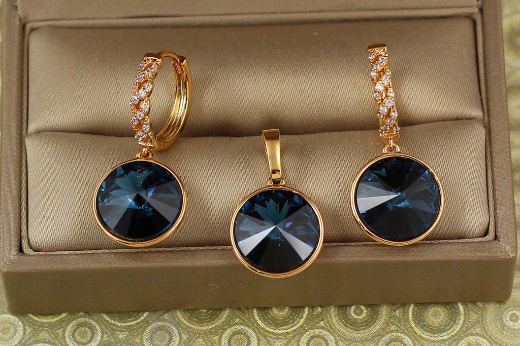 Набор Xuping Jewelry большой камень Сваровски темно-синий хамелеон 1,4 см Золотистый (26919668)