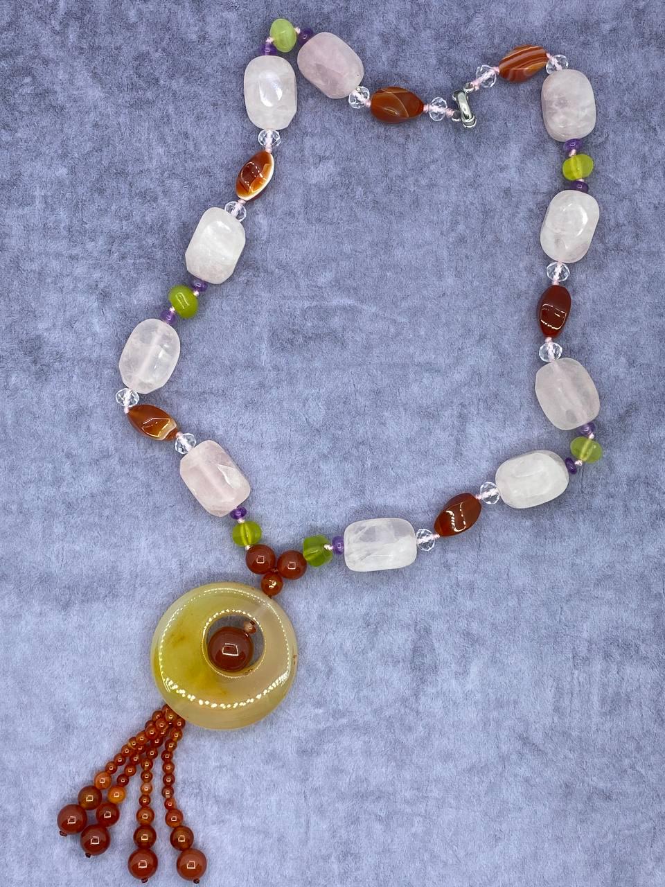 Намисто кварц та сердолік 58 см Різнокольоровий (9911)