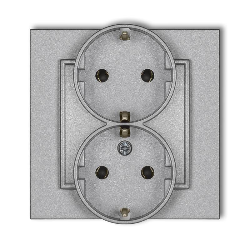 Розетка двойная Karlik Mini с заземлением Schuko Серебристый металлик (7MGP-2s)