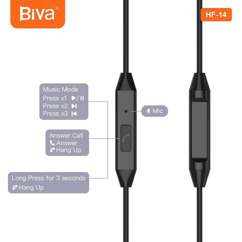 Наушники с микрофоном BIVA HF-14 Wirred Earphones with mic Black - фото 3