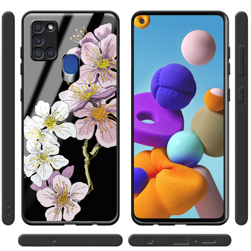 Чохол Boxface Samsung A217 Galaxy A21s Cherry Blossom Чорний силікон зі склом (40006-cc4-40864) - фото 2