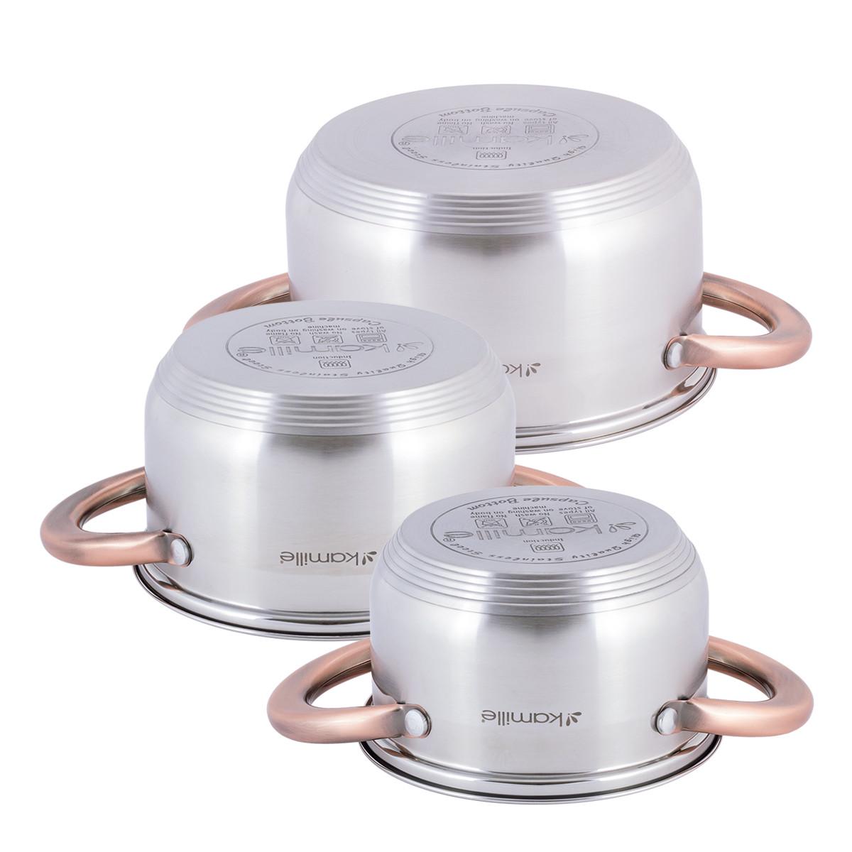 Набір каструль із кришками Kamille КМ-4936 із нержавіючої сталі з 6 предметів Сталевий (150-84-4936) - фото 6