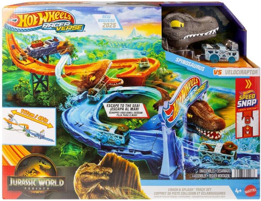 Трек Hot Wheels RacerVerse Jurassic World Столкновение и всплеск с Велоцираптором и Спинозавром (JFP32)