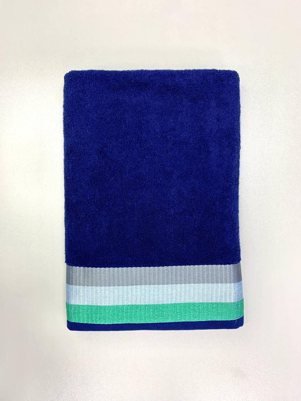 Полотенце махровое 70х140 см Темно синий с полосками (11069932)